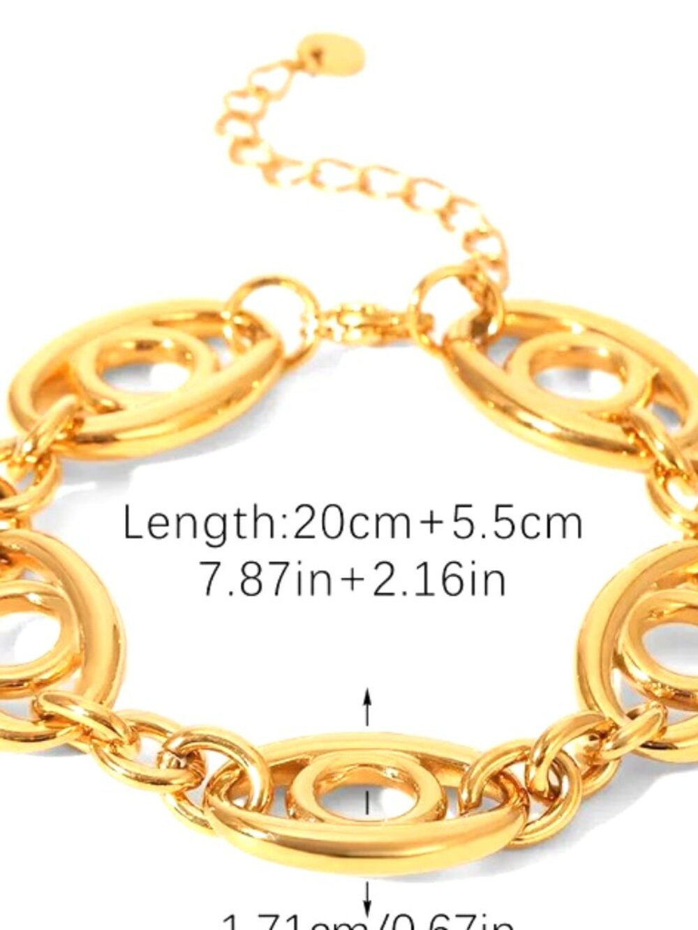 18k GOLD DIPPED THICK OVALWITH INNER CIRCLES BRACELET WITH EXTENDER